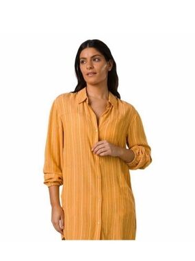 prAna Fernie Crinkle Button Down Shirt Womens M Boho Resort Vacation Top